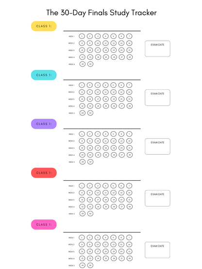 My 30 Day Exam Study Tracker